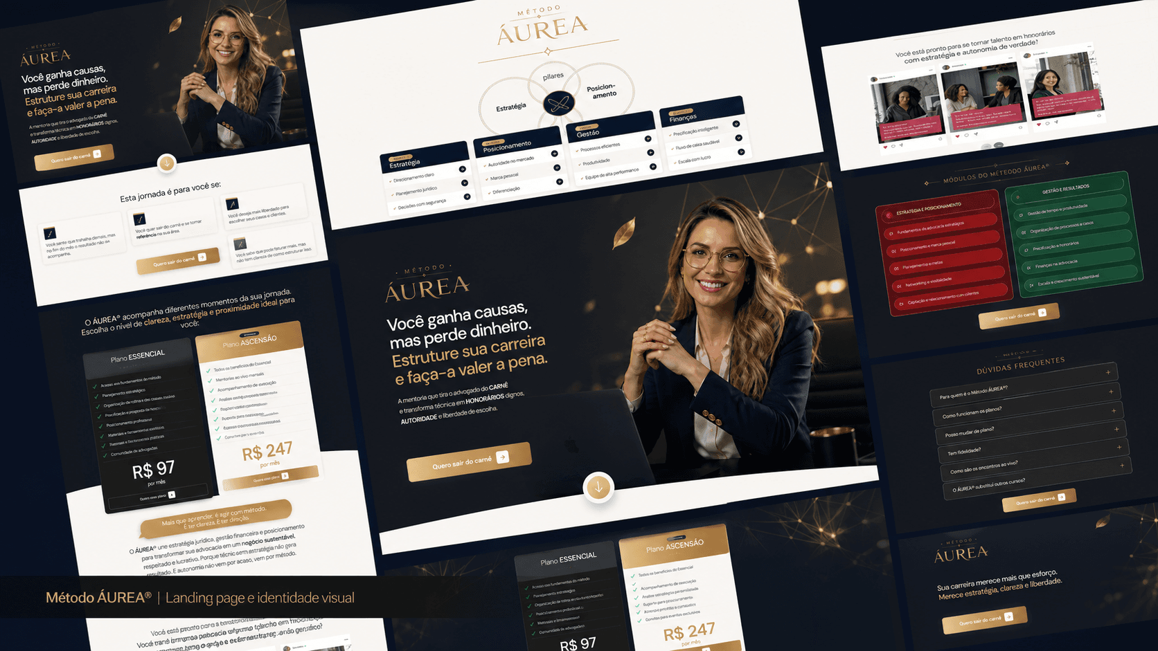Interface da nova presença digital do Método ÁUREA em desktop com composição editorial e detalhes dos pilares