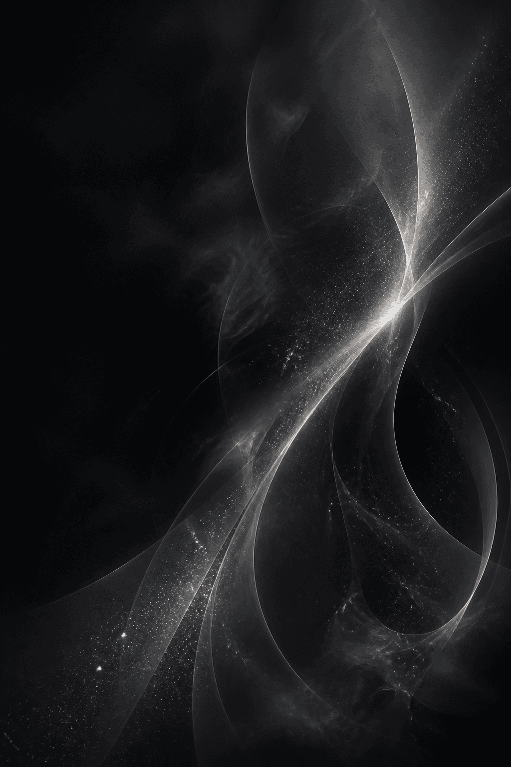 Composição abstrata em grafite com formas orbitais luminosas